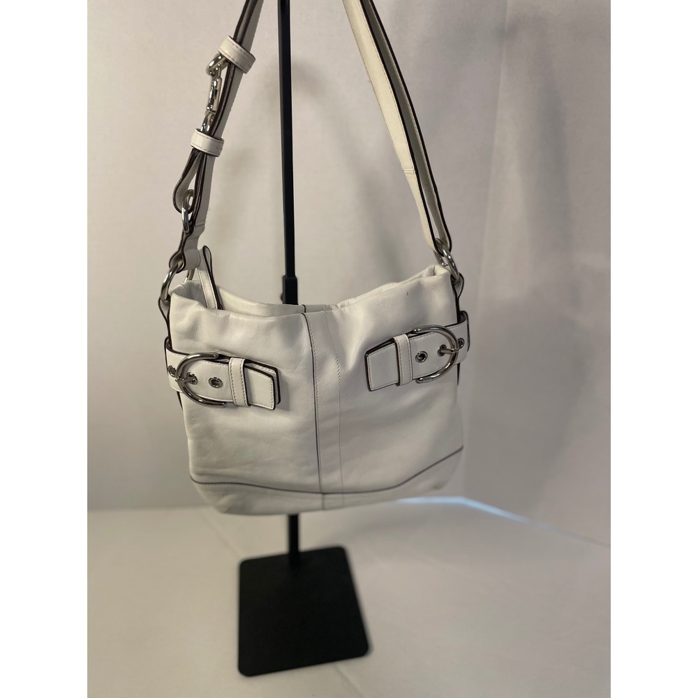 🟣 Coach Soho White Leather Buckle Hobo Shoulder‎ Bag J05S-1452